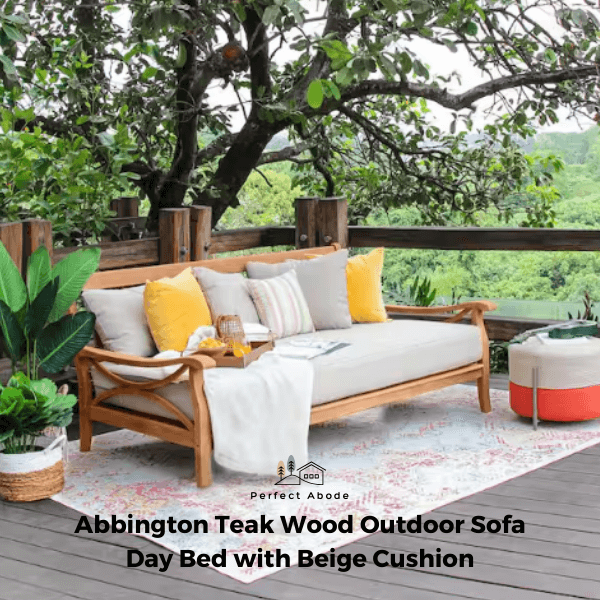 4. Abbington Teak Wood Outdoor Sofa Day Bed with Beige Cushion
