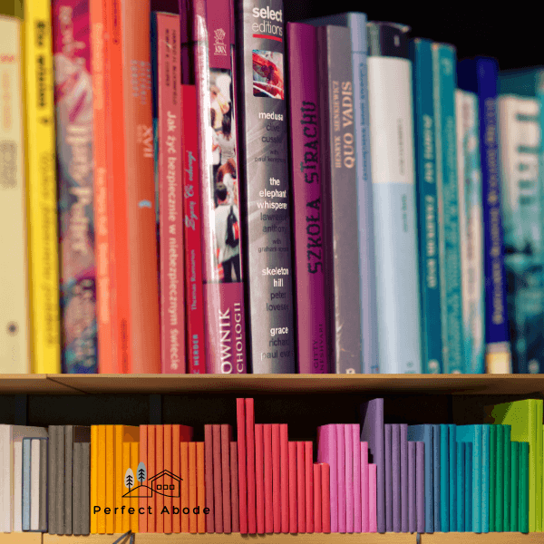 arranging books by color, size, or genre