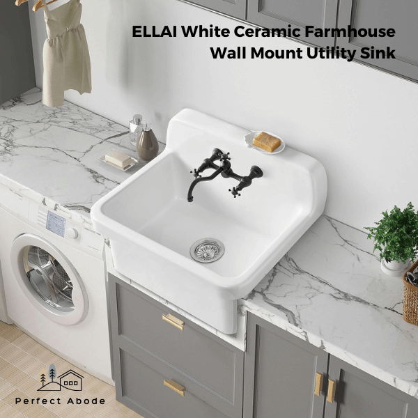 ellai white ceramic farmhouse wall mount utility sink