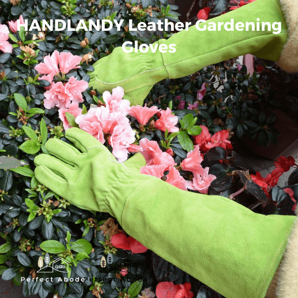 4. HANDLANDY Leather Gardening Gloves