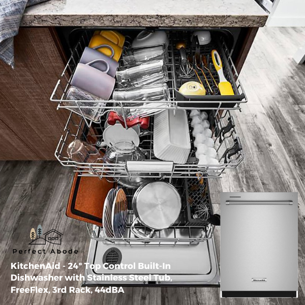kitchenaid 24 top control built in dishwasher with stainless steel tub, freeflex, 3rd rack, 44dba