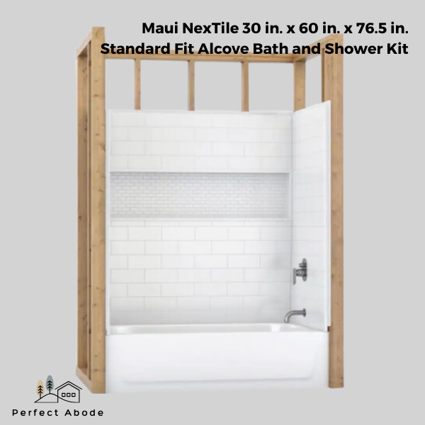 Maui NexTile 30 in. x 60 in. x 76.5 in. Standard Fit Alcove Bath and Shower Kit